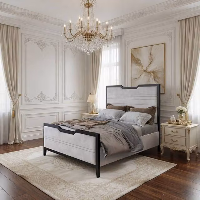 KDMD Cullompton Luxury Silver Metal and Fabric Bed Frame, W/D/H: 140 x 200 cm – 1