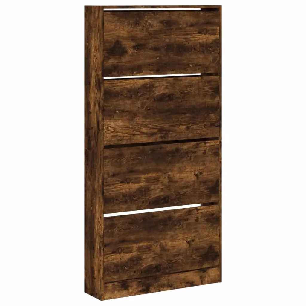 Berkfield Home Shoe Cabinet with 4 Tilting Compartments in Smoked Oak Brown, W: 80 cm, D: 21 cm, H: 163.5 cm – 2