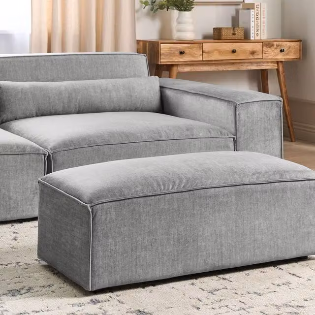 Wyld and Coco Grey Fabric Ottoman Footrest