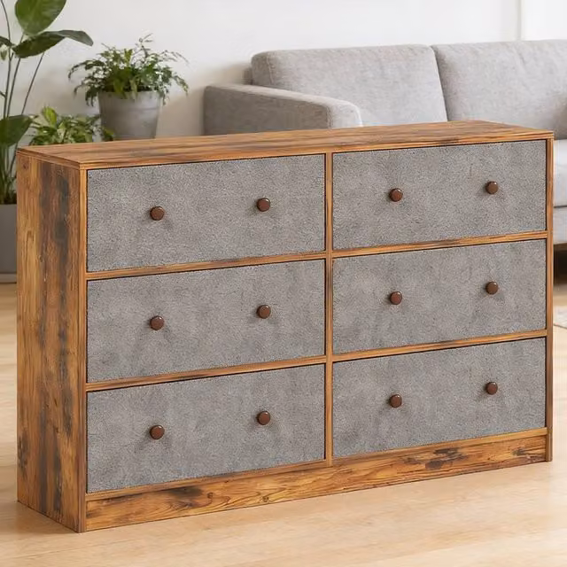 FORGEVIO 6-Drawer Freestanding Chest of Drawers for Bedroom in Grey and Rustic Multicolour