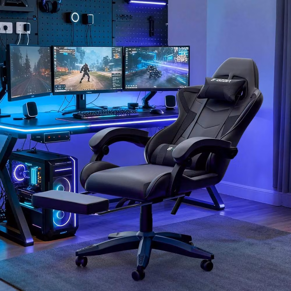 Gartistgo Ergonomic Gaming Chair in Black PU Leather with Footrest, Headrest and Armrests – 6