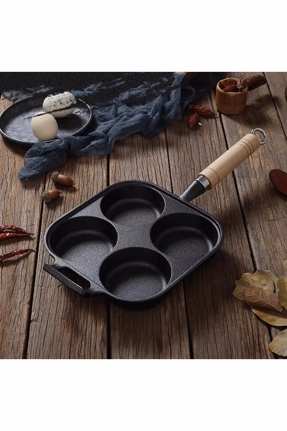 Living and Home 4-Hole Cast Iron Frying Pan in Black – 3