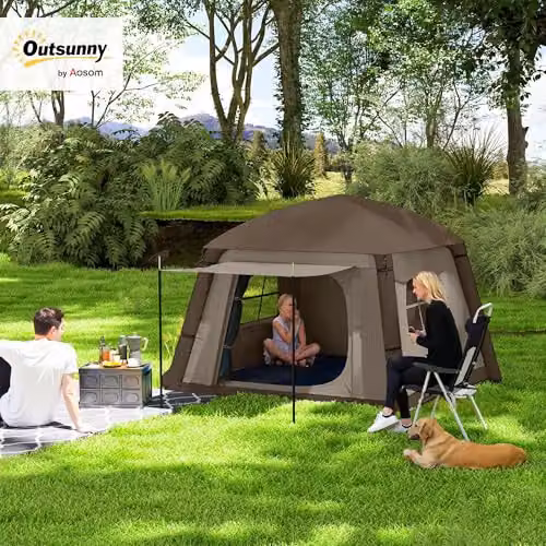 Outsunny Inflatable Camping Tent with Hand Pump, Beige – 2