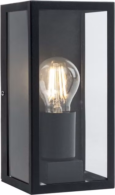 First Choice Lighting Mansfield Black and Transparent Glass IP44 Outdoor Flush Wall Light – 1