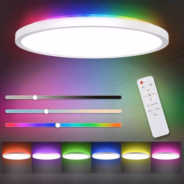 FLAVORA 24W RGB LED Dimmable Flush Mount Ceiling Light with Remote Control and Timer, White – 1