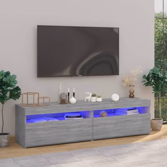 Berkfield Home Modern TV Cabinet with Integrated LED Lights, Grey Sonoma, 2 Pieces, W: 75 cm, D: 35 cm, H: 40 cm