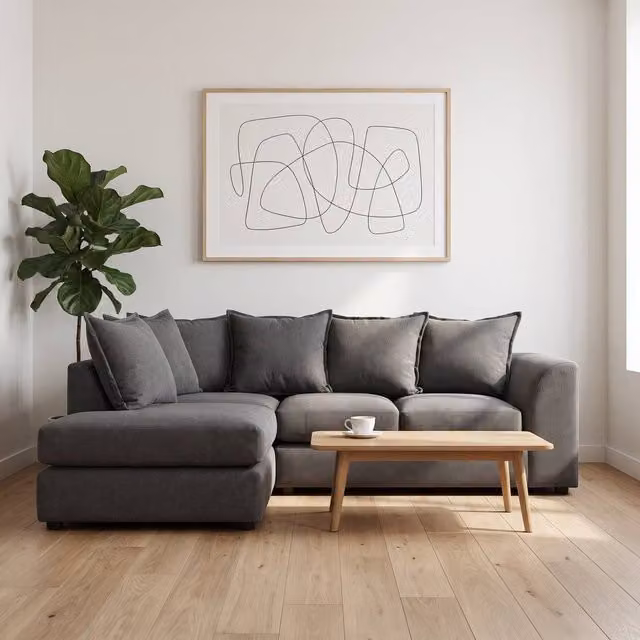 Abakus Direct Dexter Relaxed Linen Left Facing Corner Sofa with Plush Chaise in Grey