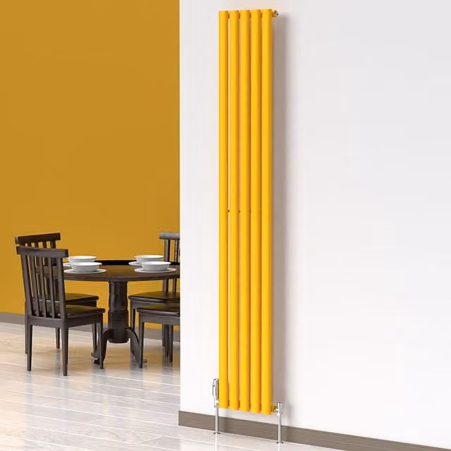 Lux Heat Oval Coloured Vertical Radiator in Sunflower Yellow, H 180 cm x W 30 cm