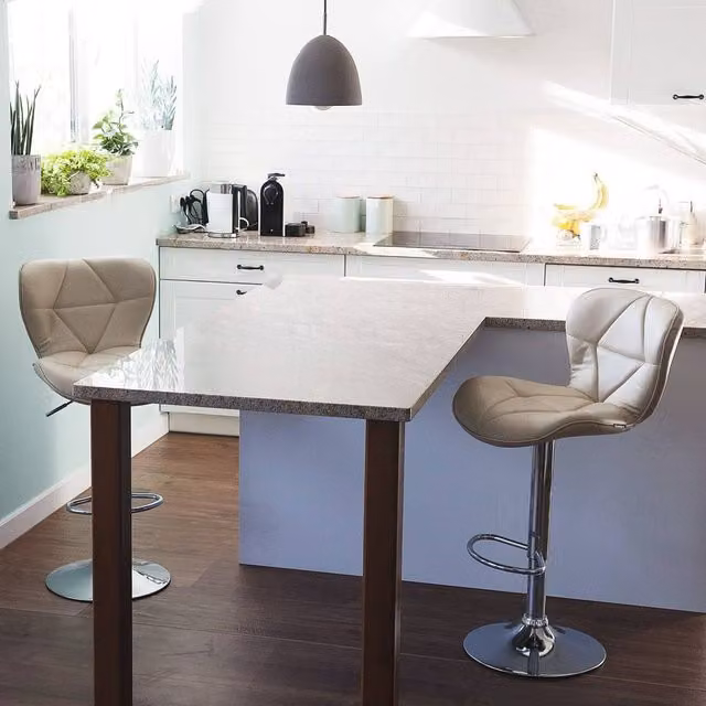 Wyld and Coco Set of 2 Beige Faux Leather Swivel Adjustable Bar Stools