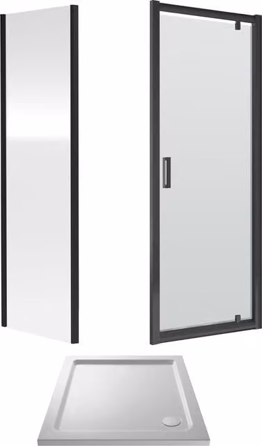 Balterley Ruwa Black Pivot Corner Shower Suite with 6mm Glass and Tray, W/D: 800 x 800 mm – 1