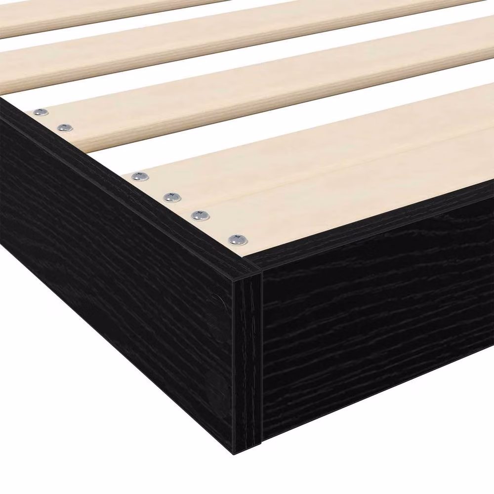 Berkfield Home Black Oak Floor Bed Frame in Engineered Wood W: 75 cm, L: 190 cm – 3