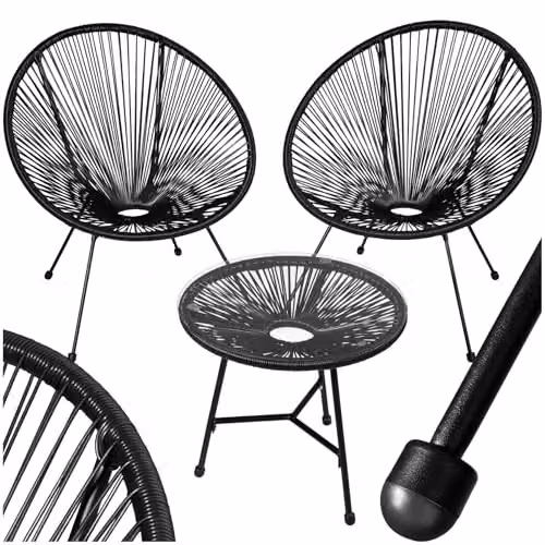tectake Retro Garden Bistro Set with Oval Glass Table and 2 Chairs in Black – 1