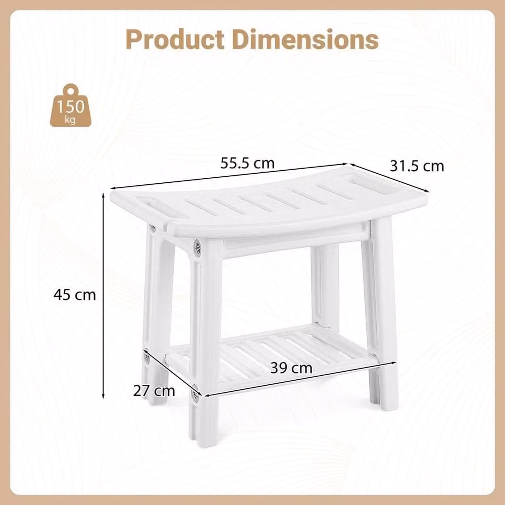 SPETLEK White Shower Chair with Storage Shelf and Drainage Seat – 2