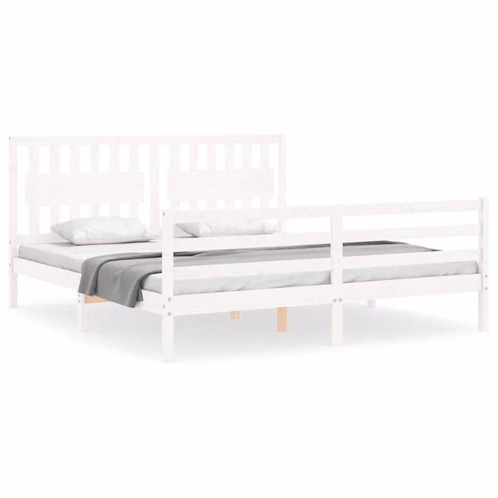 Berkfield Home Super King Size Solid Pine Wood Bed Frame with Headboard in White – 2