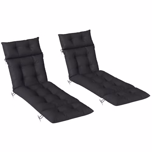 Outsunny Set of 2 Black Rectangular Sun Lounger Foam Cushions, W/D/H: 190 x 56 x 10 cm