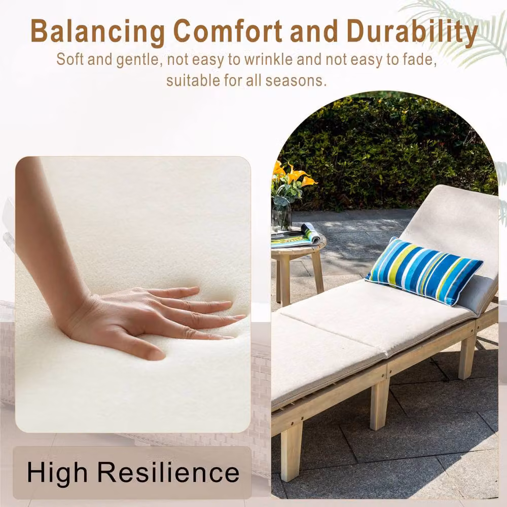 Direct Wicker 2 Pack Acacia Wood 5-Position Adjustable Lounge Chairs with Side Table and Beige Weatherproof Cushions – 4