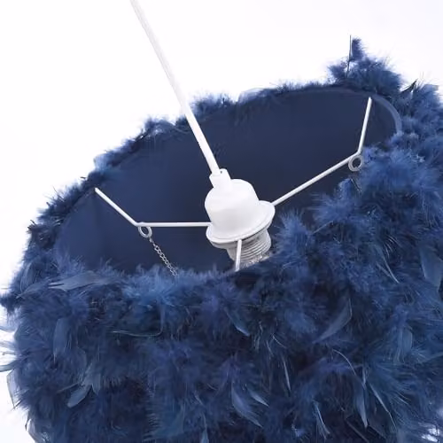 Happy Homewares Navy Blue Feather Chandelier Pendant Light Shade with Transparent Acrylic Droplets, Diameter: 32 cm – 3