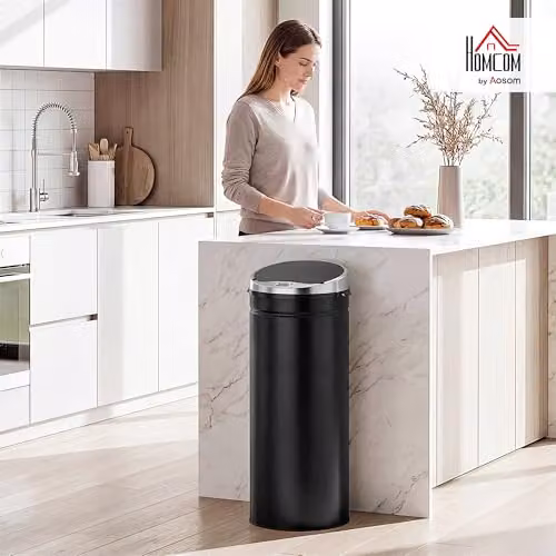 HOMCOM 50L Sensor Bin with Quiet Soft-Close Lid in Black, W: 30.5 cm, D: 30.5 cm, H: 81.5 cm – 2