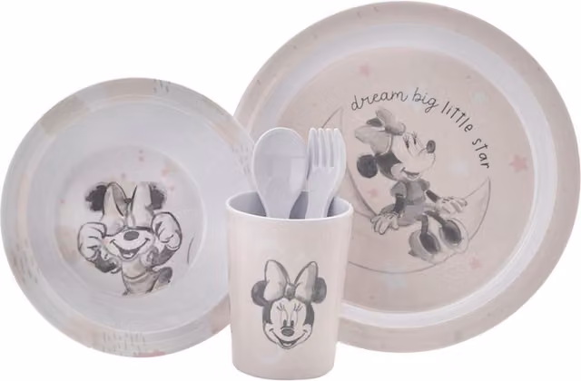 Disney Minnie Baby 5 Piece Melamine Feeding Set in Pink and White