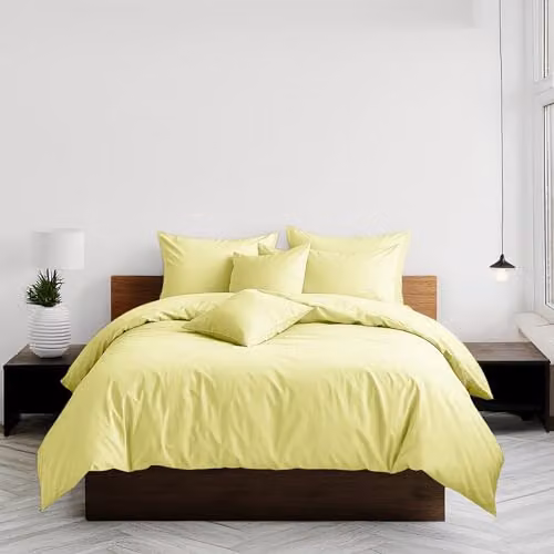 Home Sweet Home UK Plain Dyed Polycotton Duvet Cover and Pillowcase Set, Yellow, King Size, W/D/H: 240 x 220 x 180 cm – 3