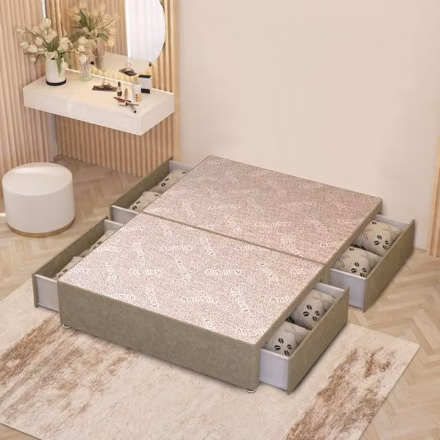 Somnior Beds Ltd Upholstered Divan Bed Base with Drawers in Beige/Brown Fabric, W/D/H: 140 x 200 x 34.5 cm