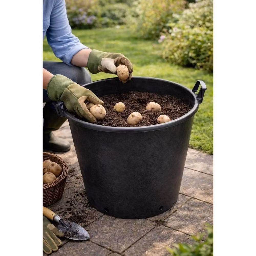 SPETLEK Set of 5 Large Plastic Plant Pots, 50 Litre, Black – 3