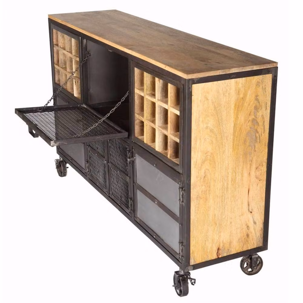 Wyld Haus Hanko Industrial Reclaimed Wood and Metal Wine Cabinet in Brown – 3