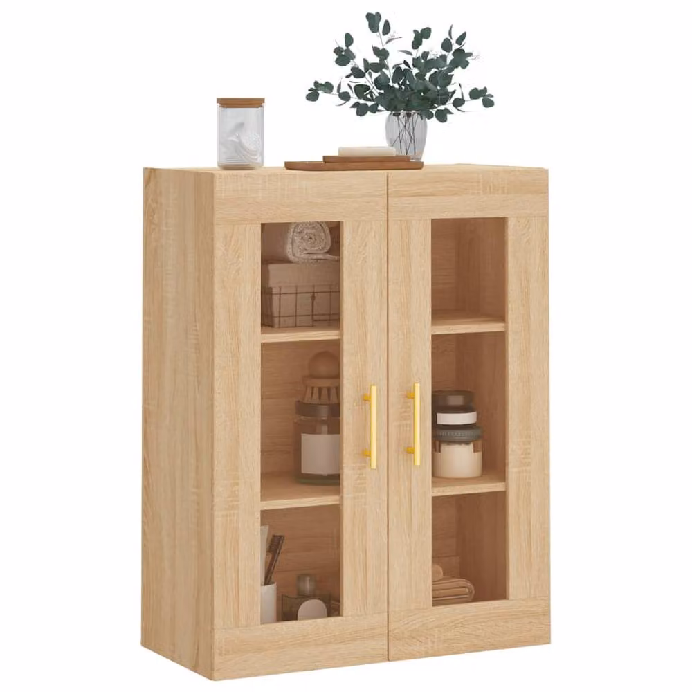 Berkfield Home Wall Mounted Sonoma Oak Cabinet with Glass Doors in Brown, W/D/H: 69.5 x 34 x 90 cm – 3
