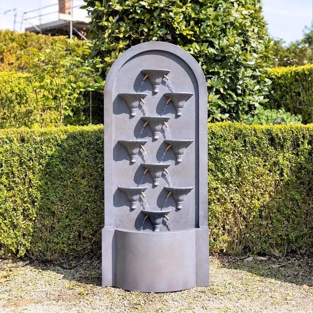 Primrose Obidos Tiered Cascading Zinc Water Feature in Grey, Height: 109 cm – 2