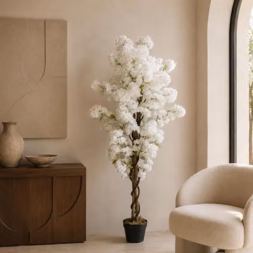Botanik Luxury Flowering Artificial Tree in White or Black, H 150 cm x W 60 cm x D 60 cm – 2