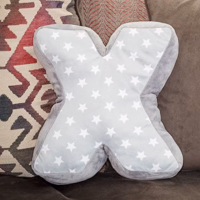 Echo Three Stars Letter Cushion in Grey and White