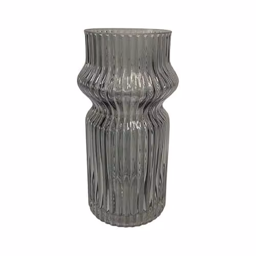 The Straits Trading Grey Tinted Ribbed Glass Flower Vase, Height: 20 cm