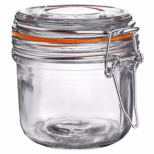 Argon Tableware Glass Storage Jars with Airtight Stainless Steel Clip Lids, 200ml, Set of 6, Transparent with Orange Seals – 2