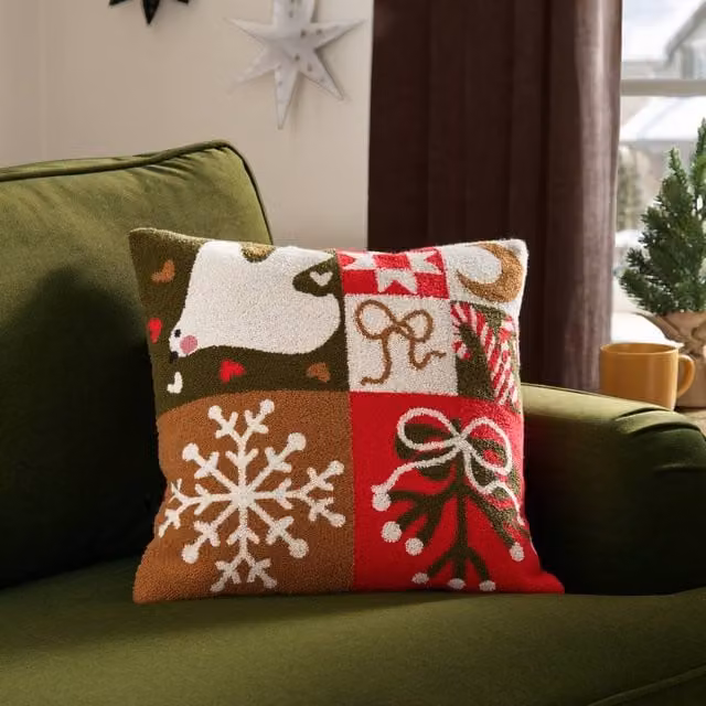 Furn Fika Patch Multicolour Velvet Cushion, W/D/H: 43 x 43 x 43 cm
