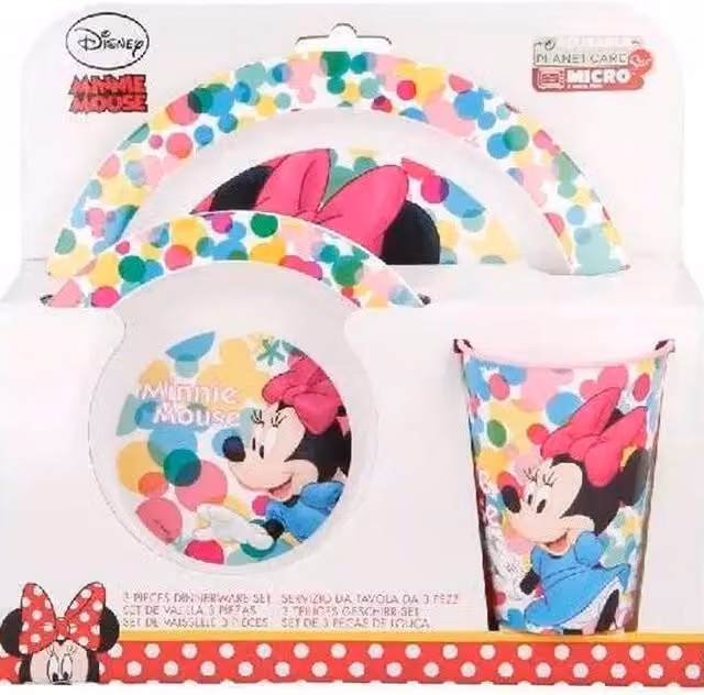 Minnie Mouse 3-Piece Childrens Breakfast Dining Set in Pink and Multicolour, Microwave Safe Plastic