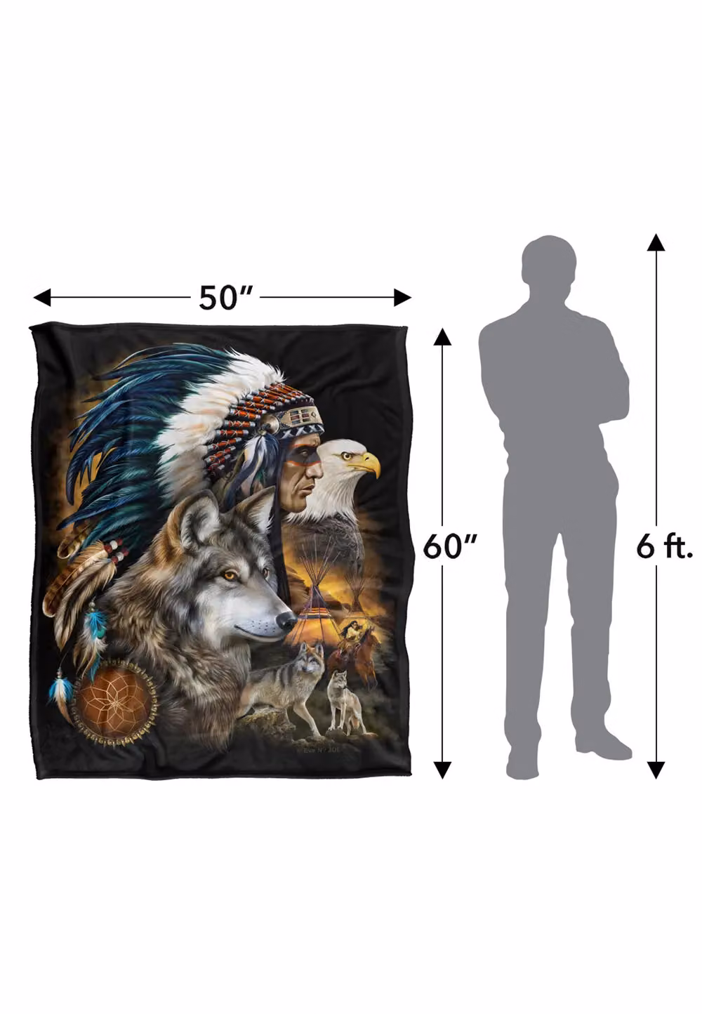 JQ Licensing Native American Wolf and Eagle Silky Touch Super Soft Fleece Throw Blanket, White and Multicolour, W: 152 cm, D: 127 cm – 8