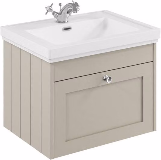 Balterley Classic Wall Hung 1 Drawer Unit and Basin with 1 Tap Hole, Pebble Grey, Width: 60 cm