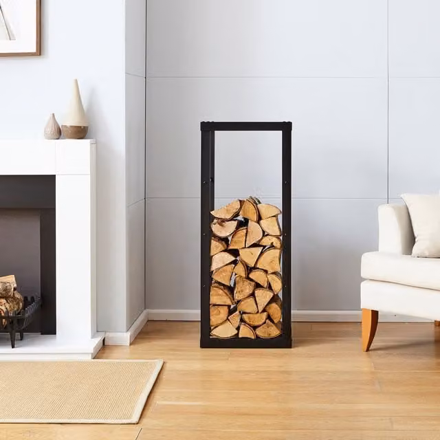 Neo Matt Black Metal Firewood Log Rack, W/D/H: 100 x 40 x 40 cm