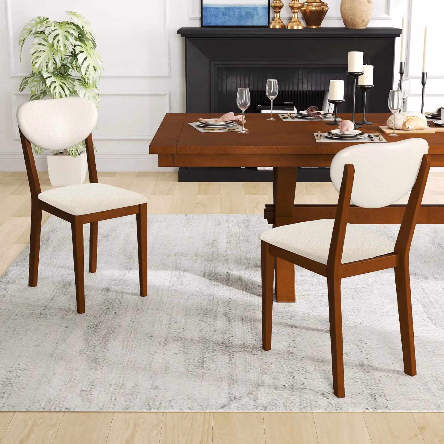Costway Set of 2 Modern Sherpa Dining Chairs with Padded Fabric Seats in Walnut and Brown – 2