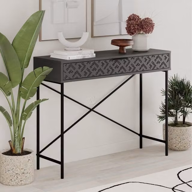 Decortie Heaton Console Remastered Display Unit in Anthracite Grey, W/D/H: 110 x 36 x 90 cm