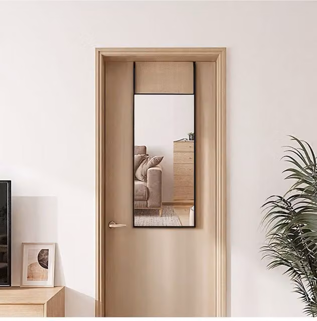 Living and Home Black Metal Frame Wall-Mounted Rectangular Mirror with Hooks, W: 28 cm, H: 78 cm