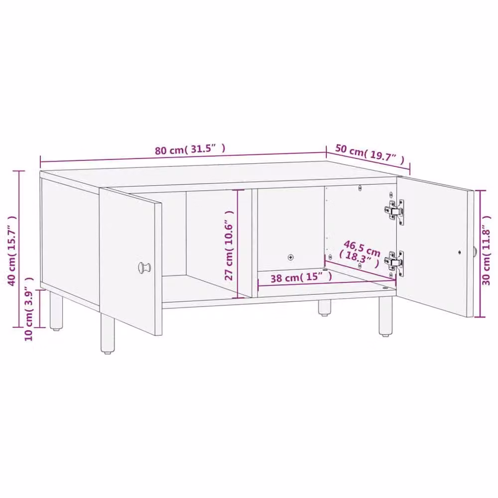 Berkfield Home Beautiful Black Mango Wood Coffee Table W: 80 cm, D: 50 cm, H: 40 cm – 5