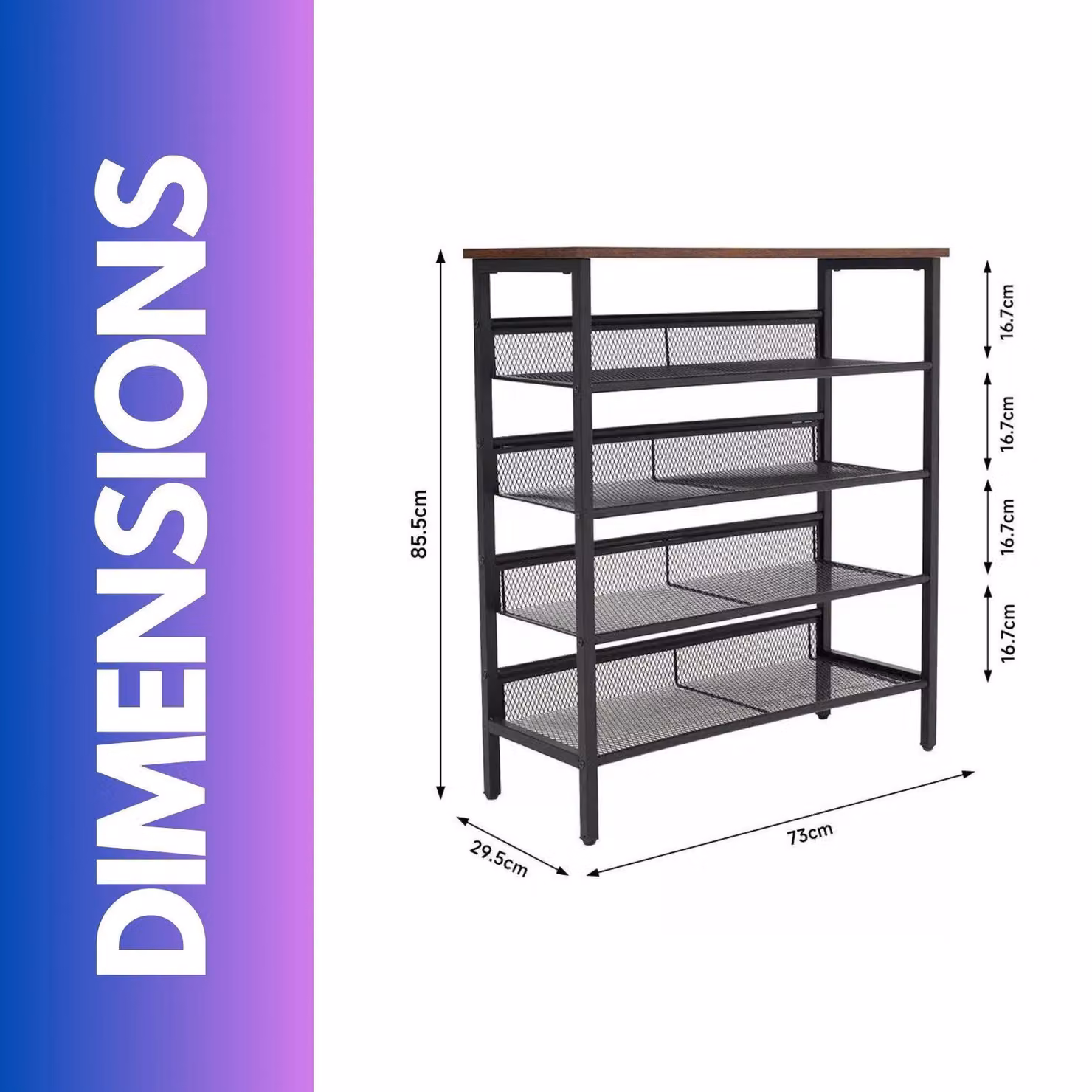 FURNOS 5-Tier Industrial Vertical Shoe Rack with Adjustable Shelves in Brown – 3