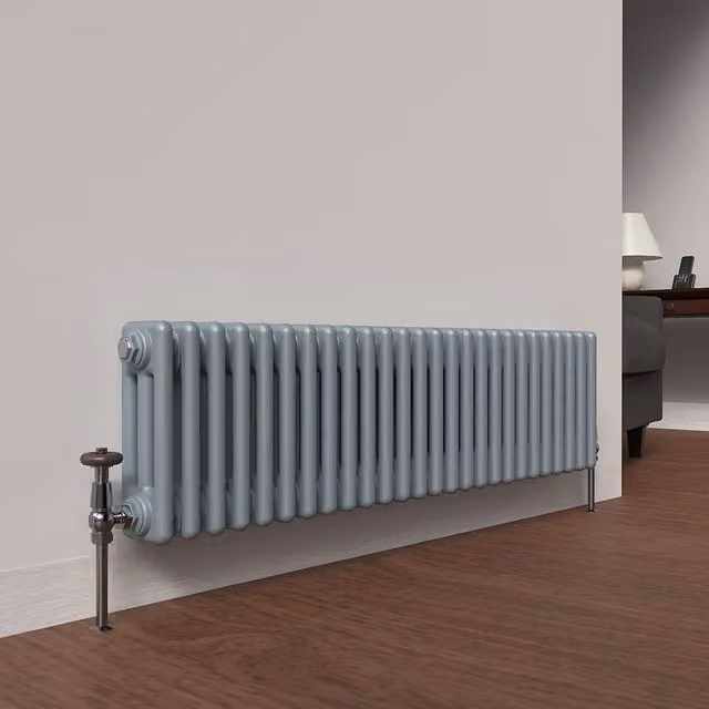 Lux Heat Horizontal 3 Column Steel Radiator in Pebble Grey, H: 119 cm, W: 30 cm