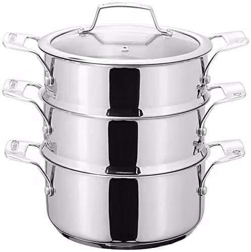 Stellar 3 Tier Stainless Steel Steamer Set in Silver with 18cm Base Pan, Steamers and Lid
