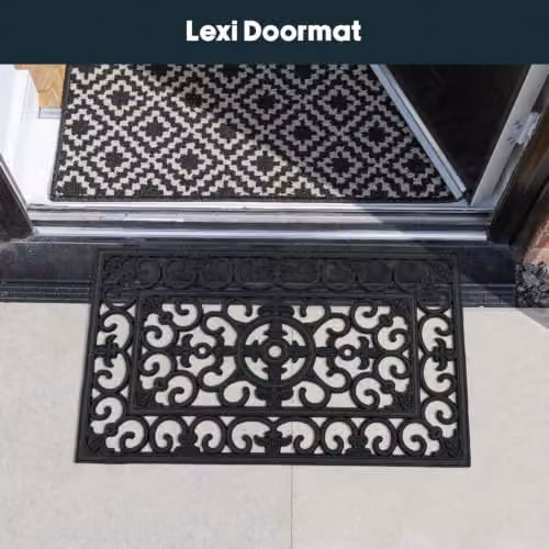 JVL Lexi Wrought Iron Effect Rubber Doormat, Black, W: 45 cm, D: 75 cm – 7