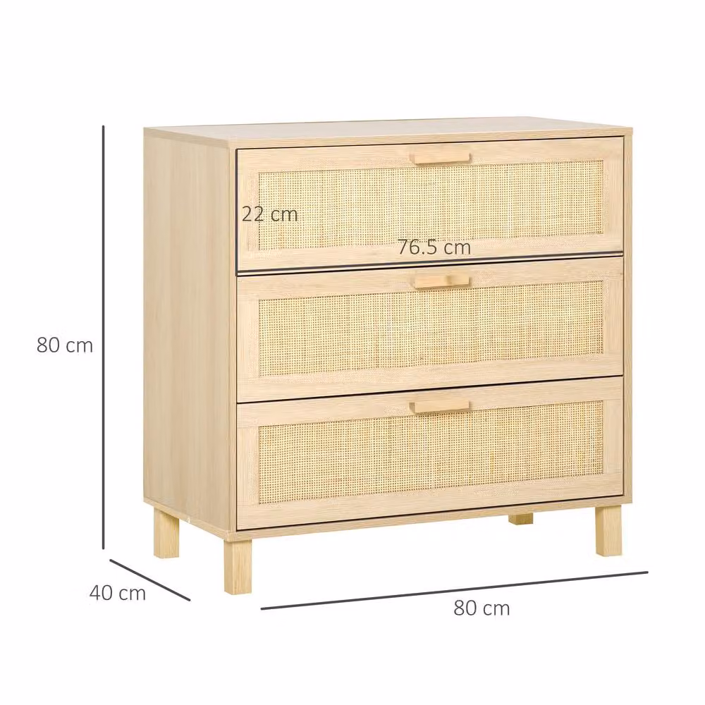 STILVORA 3 Drawer Freestanding Storage Unit with Rattan Panels in Beige – 4