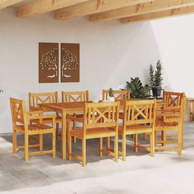Berkfield Home Modern Garden Chairs, Set of 8, Brown Acacia Wood, W/D/H: 56 x 55.5 x 90 cm – 1