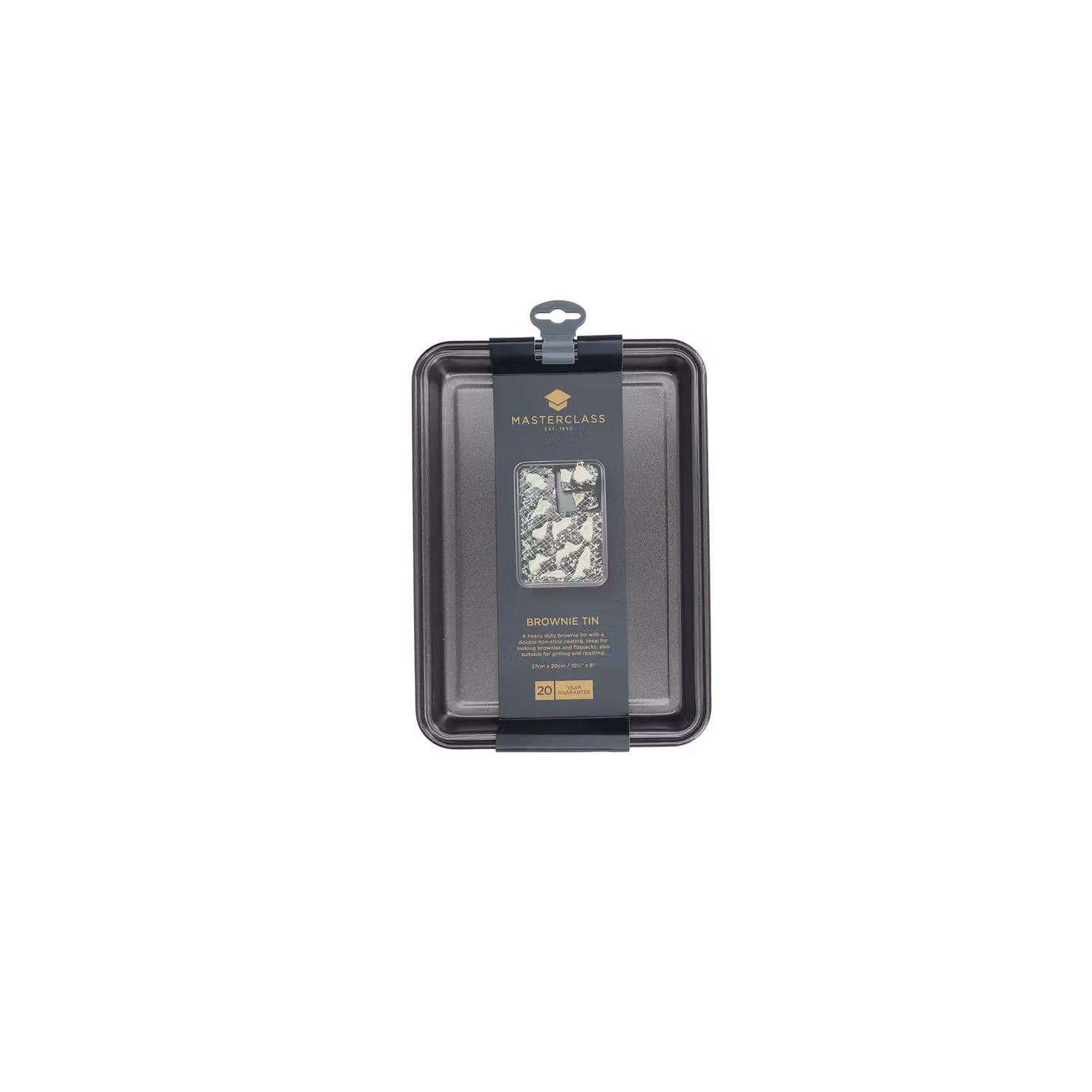MasterClass Non-Stick Rectangular Brownie Tin, Grey, W: 27 cm, D: 20 cm, H: 3 cm – 3
