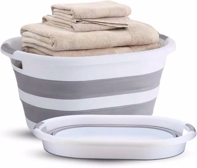 Nordara 40L Extra Large Collapsible Pop Up Laundry Basket with Handles in White, Grey and Multicolour